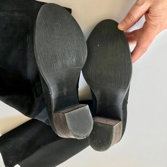 BUENO Black Nubuck Suede Knee-High Stacked Heel Almond Toe Slip-on Elastic EU 39 - Picture 13 of 16